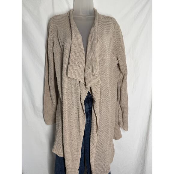 Eileen Fisher Women’s Organic Linen Cardigan Open Front Beige Knit Size L - Picture 1 of 5